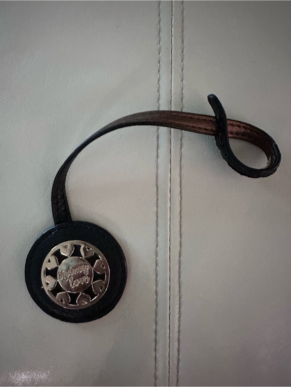 Sydney Love Black Leather Bag Charm with gold Medallion